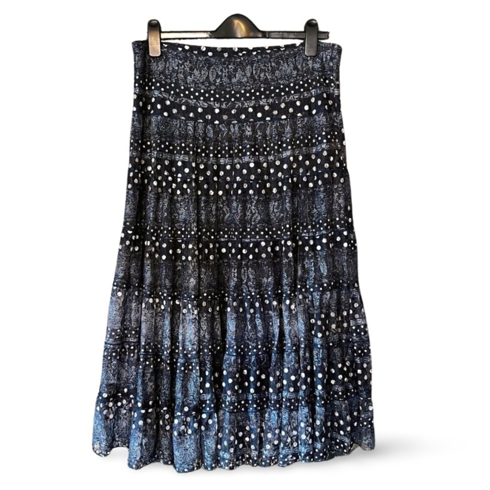 Marie Claire Blue Paisley Polka dot Lace Whimsigoth Maxi Boho Skirt Size Medium - Picture 4 of 7